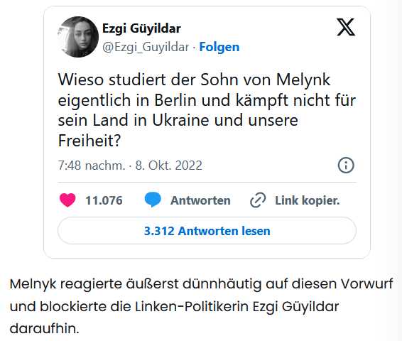 Andrij Melny, Andrij Melnyk Sohn nicht an der Front